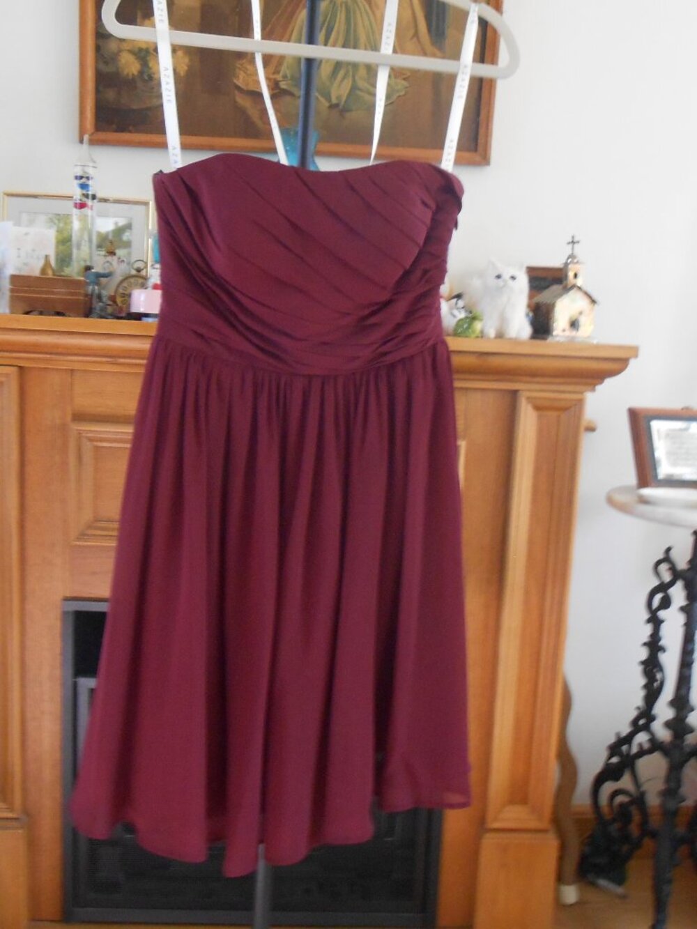 AZAZIE DRESS-STRAPLESS-PROM-WEDDING-BURGUNDY-SIZE C-EXCELLENT